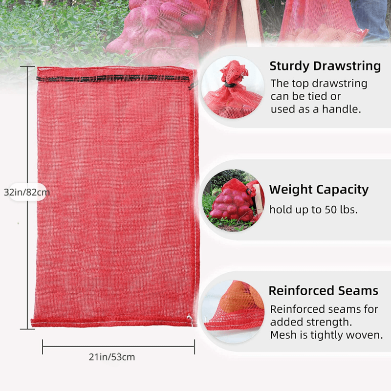 10pcs Large Mesh Onion Bags 50lbs Reusable Onion Sack with Drawstring