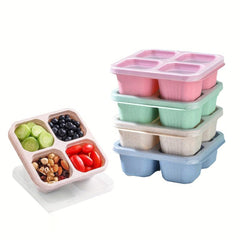 4pcs Wheat Snack Box Transparent Cover Dried Fruit Stackable Food Container