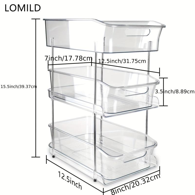 3 Tier Storage Rack With Handle Transparent Seasoning Storage Kitchen Organizer