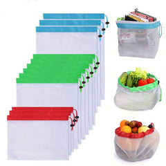 15pcs Reusable Produce Storage Bags Drawstring Leak Proof