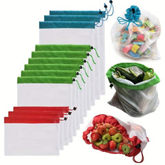 15pcs Reusable Produce Storage Bags Drawstring Leak Proof