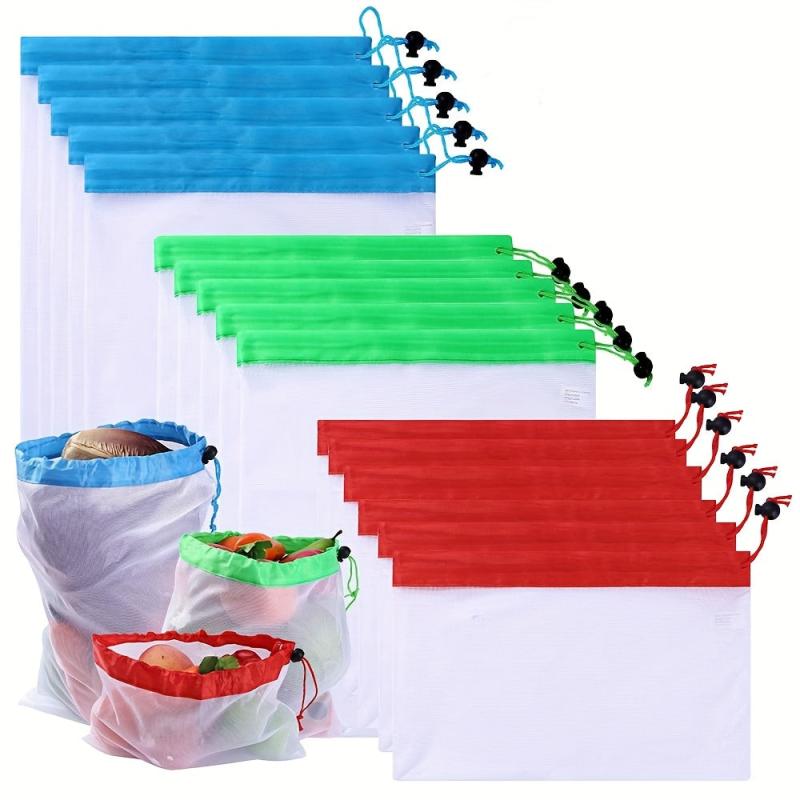 15pcs Reusable Produce Storage Bags Drawstring Leak Proof