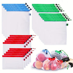 15pcs Reusable Produce Storage Bags Drawstring Leak Proof