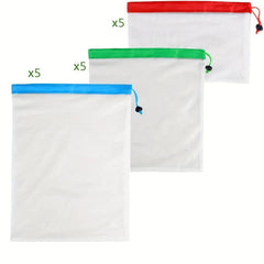 15pcs Reusable Produce Storage Bags Drawstring Leak Proof