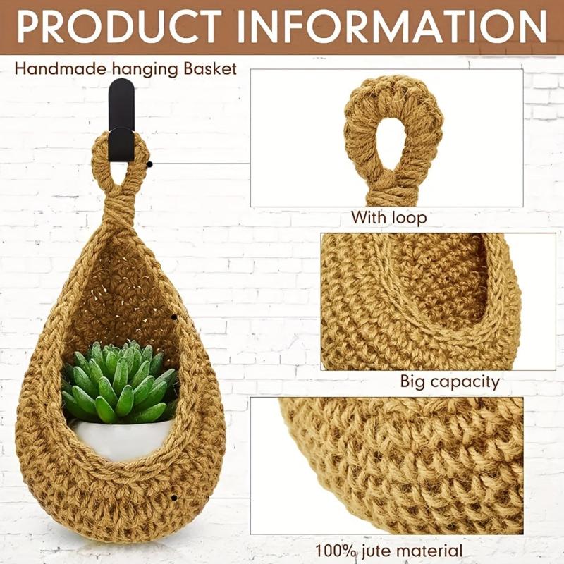 Bohemian Style Woven Basket Teardrop Shape for Kitchen Storage