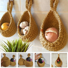 Bohemian Style Woven Basket Teardrop Shape for Kitchen Storage