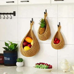 Bohemian Style Woven Basket Teardrop Shape for Kitchen Storage