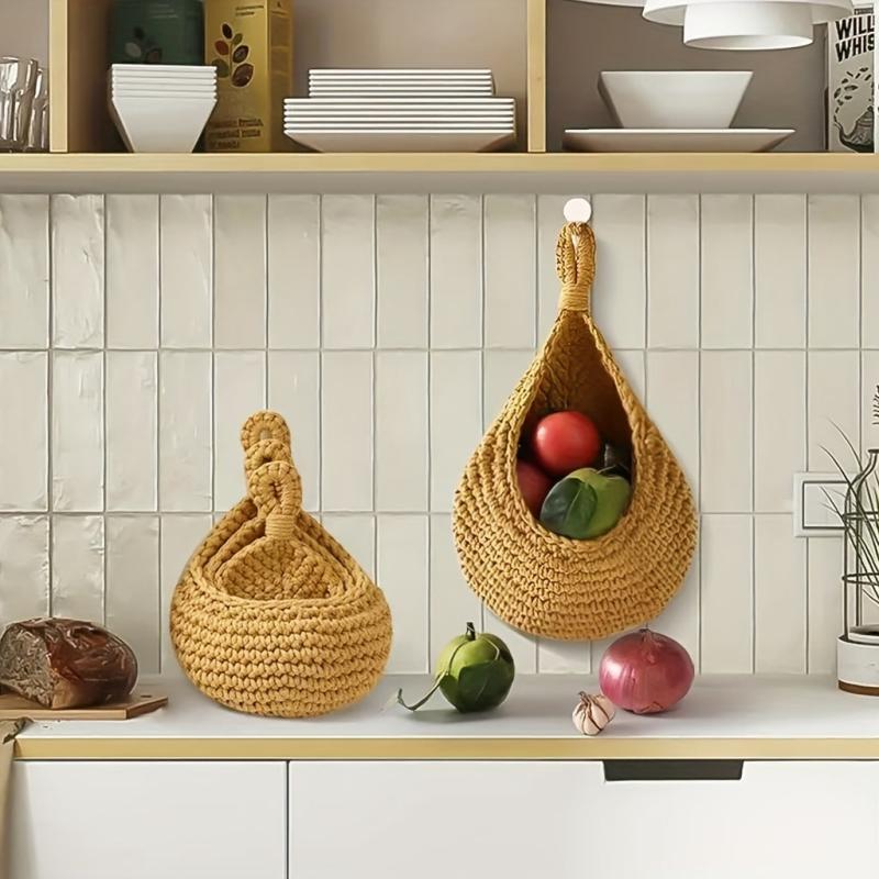 Bohemian Style Woven Basket Teardrop Shape for Kitchen Storage