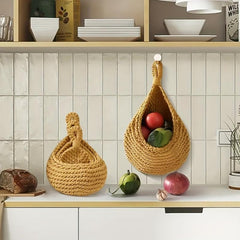 Bohemian Style Woven Basket Teardrop Shape for Kitchen Storage