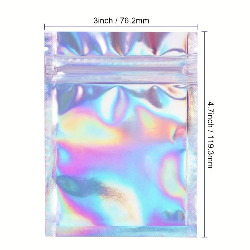 100 pcs Holographic Smell Proof Bags for Food Storage & More