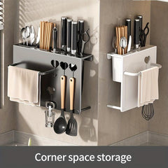 Wall Mounted Kitchen Holder with Towel Rack and Hooks