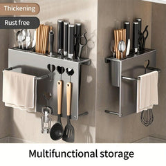 Wall Mounted Kitchen Holder with Towel Rack and Hooks