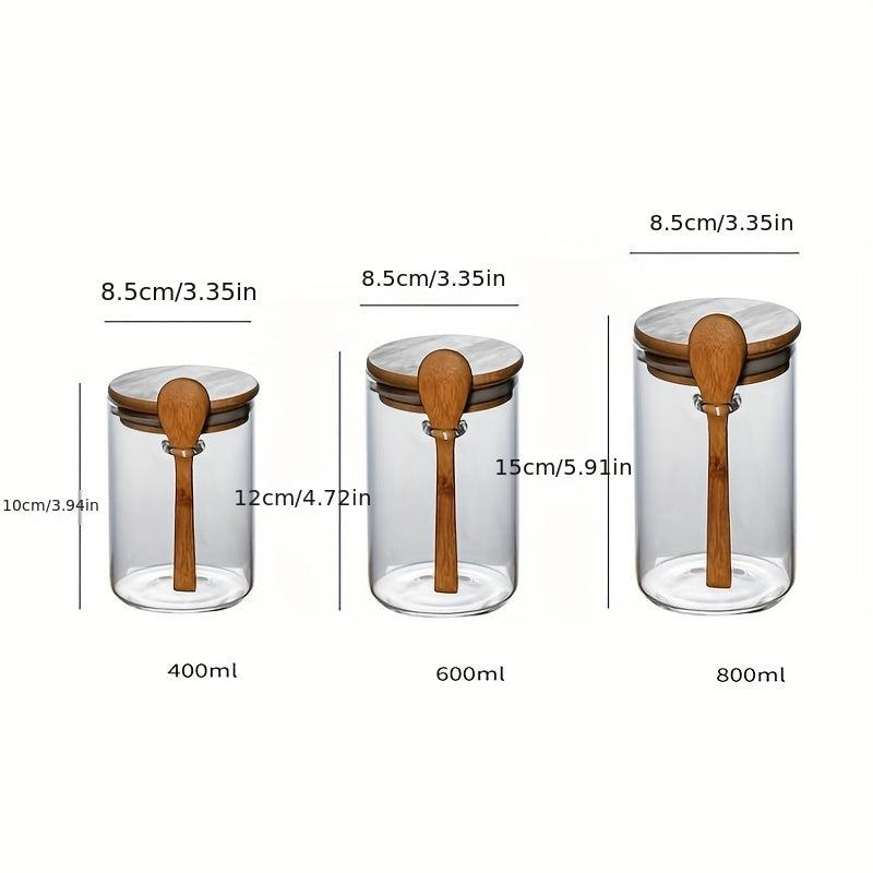 Glass Storage Jar With Lid Spoon Airtight Bamboo Wooden Lid Food Canisters