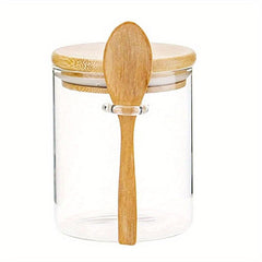 Glass Storage Jar With Lid Spoon Airtight Bamboo Wooden Lid Food Canisters