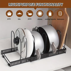 Adjustable Pot Rack Organizer for Kitchen Storage Expandable Pot Lid Holders