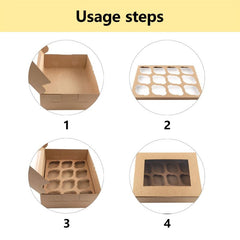 20pcs Brown Cupcake Boxes with Windows and Inserts