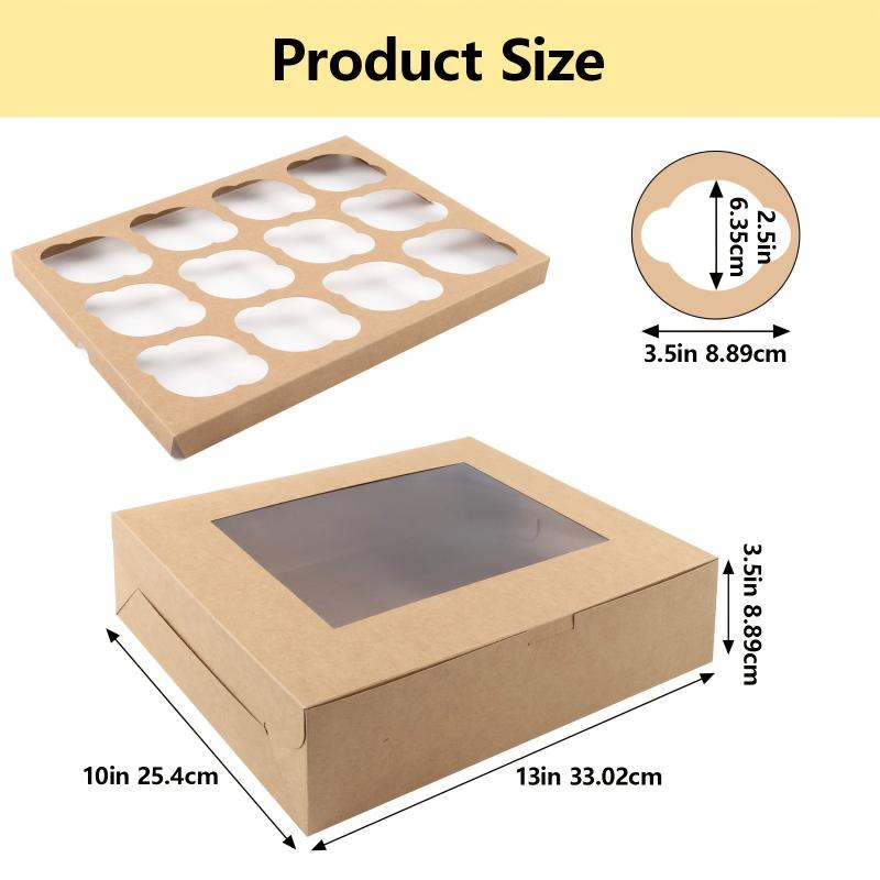 20pcs Brown Cupcake Boxes with Windows and Inserts
