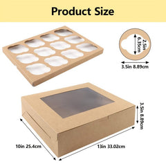 20pcs Brown Cupcake Boxes with Windows and Inserts