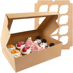 20pcs Brown Cupcake Boxes with Windows and Inserts