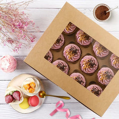 20pcs Brown Cupcake Boxes with Windows and Inserts