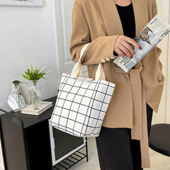 Retro Plaid Canvas Picnic Lunch Tote Bag for Teens & Workers
