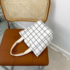Retro Plaid Canvas Picnic Lunch Tote Bag for Teens & Workers