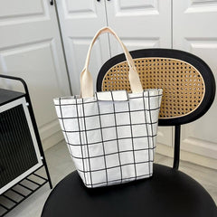 Retro Plaid Canvas Picnic Lunch Tote Bag for Teens & Workers