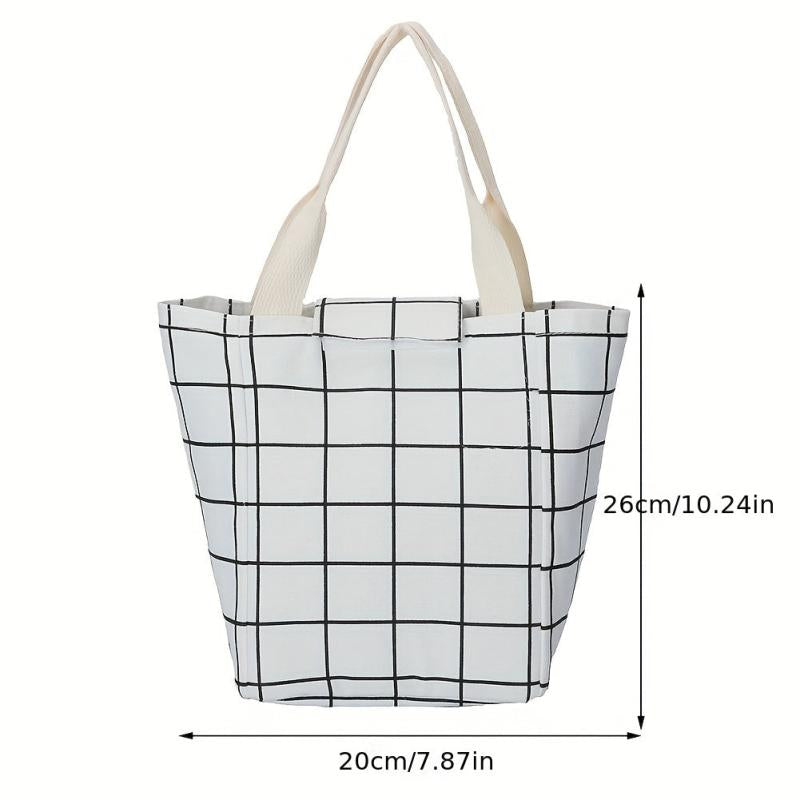 Retro Plaid Canvas Picnic Lunch Tote Bag for Teens & Workers