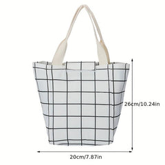 Retro Plaid Canvas Picnic Lunch Tote Bag for Teens & Workers