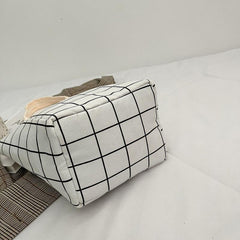 Retro Plaid Canvas Picnic Lunch Tote Bag for Teens & Workers
