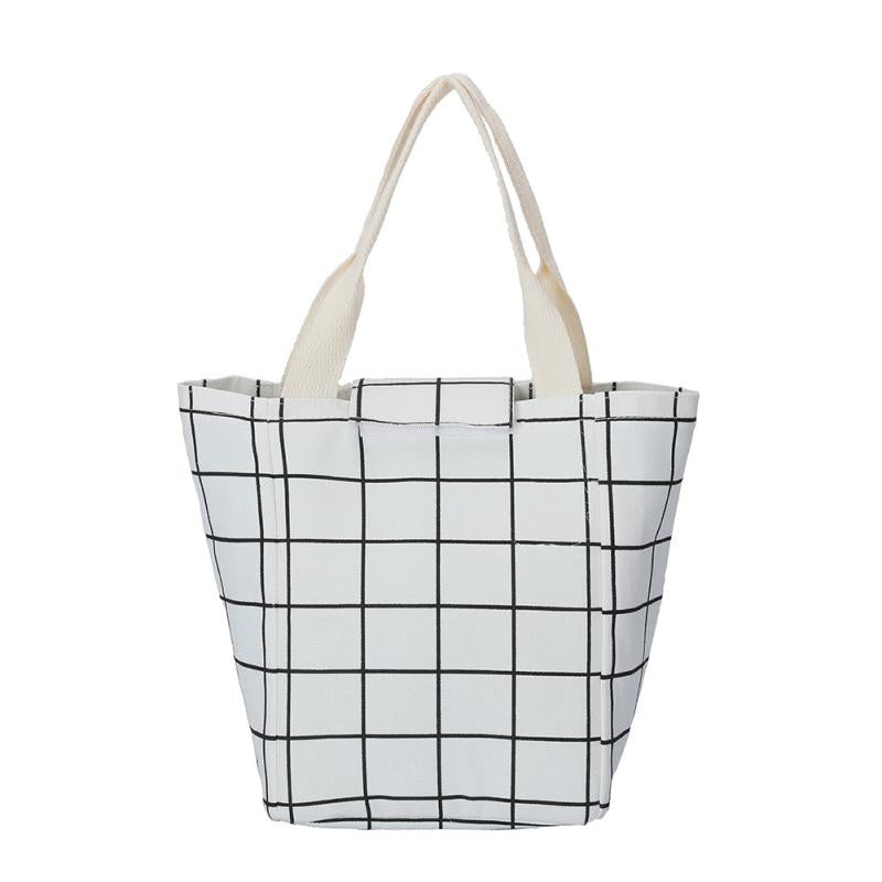 Retro Plaid Canvas Picnic Lunch Tote Bag for Teens & Workers