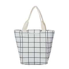 Retro Plaid Canvas Picnic Lunch Tote Bag for Teens & Workers