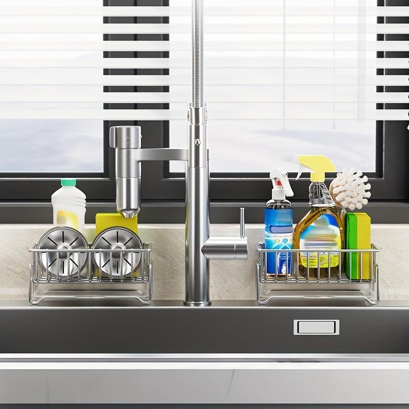 Sink Sponge Holder with Soap Storage Basket Drain Rack