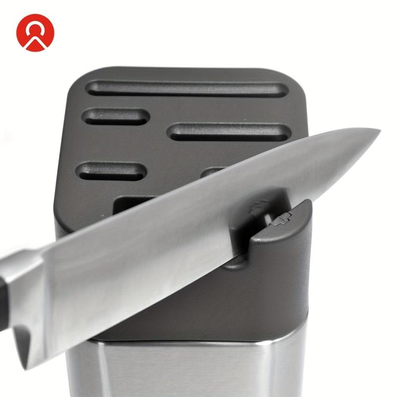 Stainless Steel Knife Holder with Sharpener and Scissors Socket