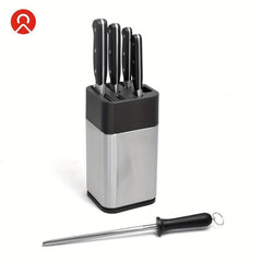 Stainless Steel Knife Holder with Sharpener and Scissors Socket
