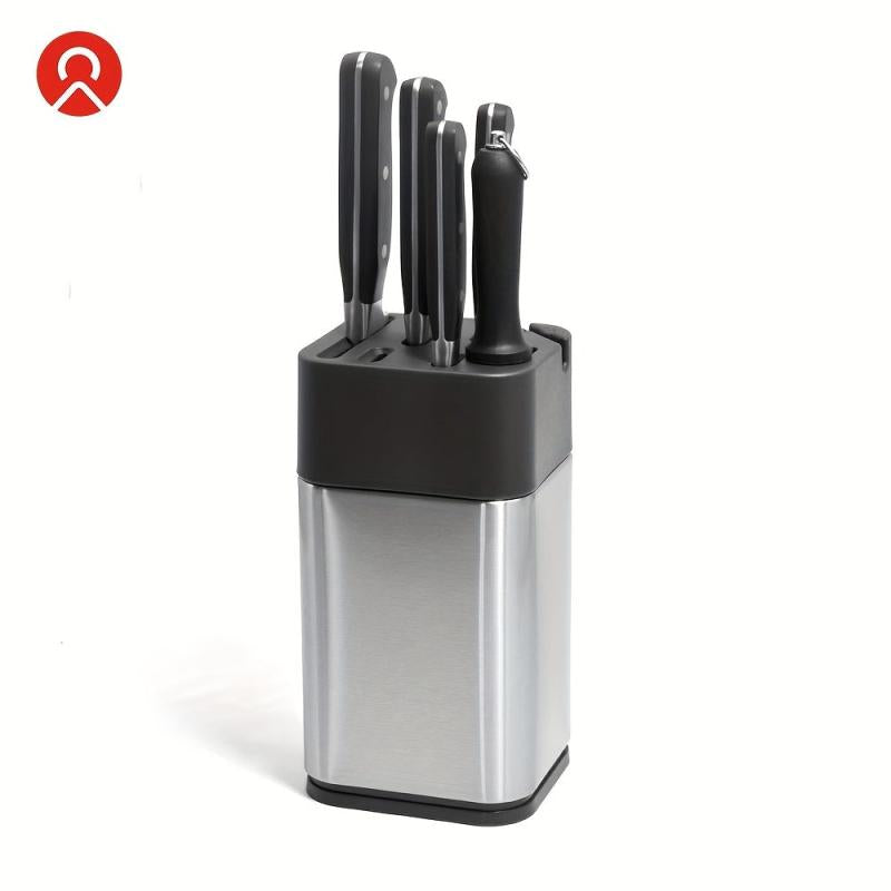Stainless Steel Knife Holder with Sharpener and Scissors Socket
