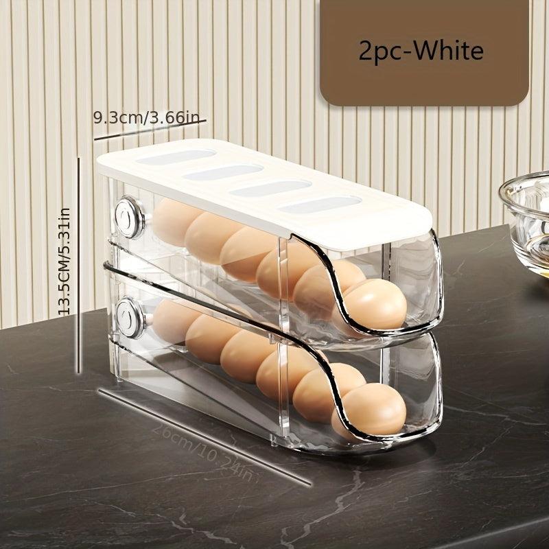 3pcs Stackable Side Door Refrigerator Storage Box Rolling Egg Carton