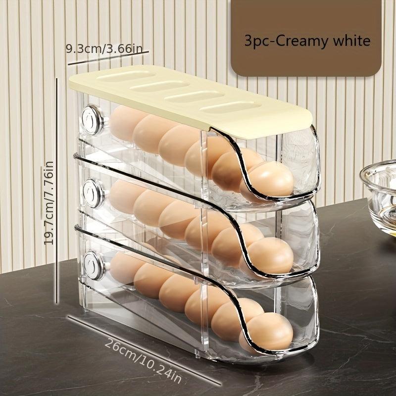 3pcs Stackable Side Door Refrigerator Storage Box Rolling Egg Carton