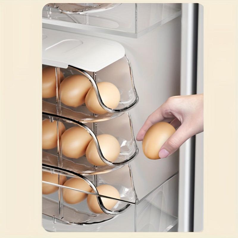 3pcs Stackable Side Door Refrigerator Storage Box Rolling Egg Carton