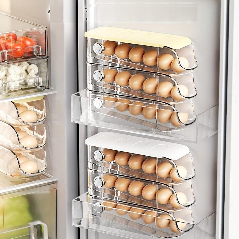3pcs Stackable Side Door Refrigerator Storage Box Rolling Egg Carton