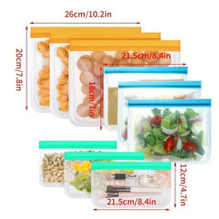 9pcs Reusable Silicone Food Storage Pouch Zipper Bag Leak Proof BPA Self Sealing