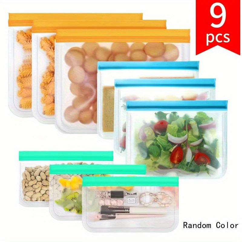 9pcs Reusable Silicone Food Storage Pouch Zipper Bag Leak Proof BPA Self Sealing
