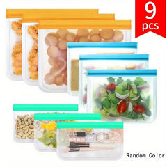 9pcs Reusable Silicone Food Storage Pouch Zipper Bag Leak Proof BPA Self Sealing