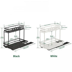 2 Tier Slide Out Under Sink Organizer Shelf with Hook Pull Out Design