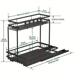 2 Tier Slide Out Under Sink Organizer Shelf with Hook Pull Out Design