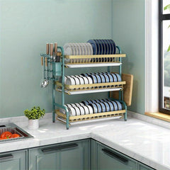 3-Tier Dish Rack with Tray, Utensil Holder, Large Capacity, Cutting Board Holder