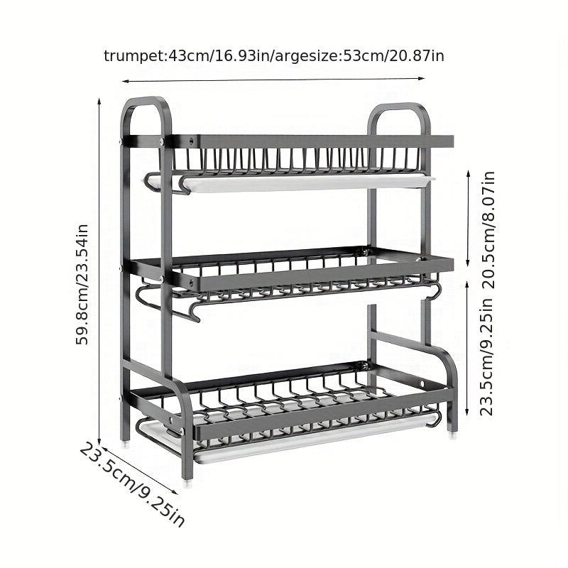 3-Tier Dish Rack with Tray, Utensil Holder, Large Capacity, Cutting Board Holder