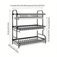 3-Tier Dish Rack with Tray, Utensil Holder, Large Capacity, Cutting Board Holder