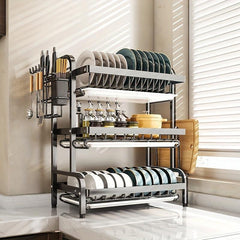 3-Tier Dish Rack with Tray, Utensil Holder, Large Capacity, Cutting Board Holder