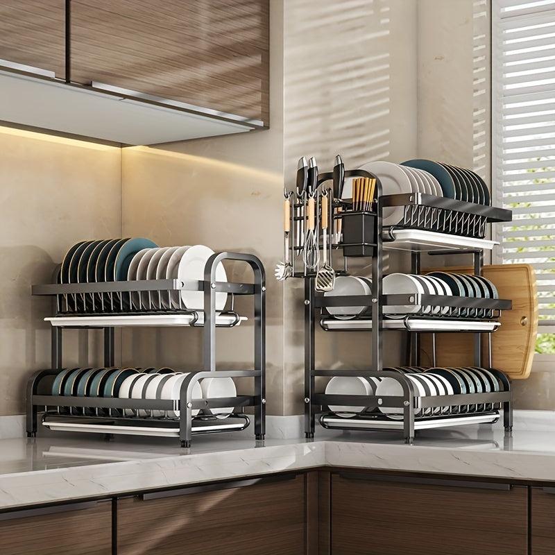 3-Tier Dish Rack with Tray, Utensil Holder, Large Capacity, Cutting Board Holder